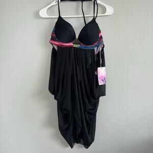 NWT Black Aztec Bikini Top Woman’s Sz M Sheer Mesh Cover Up Bra Tribal Bohemian